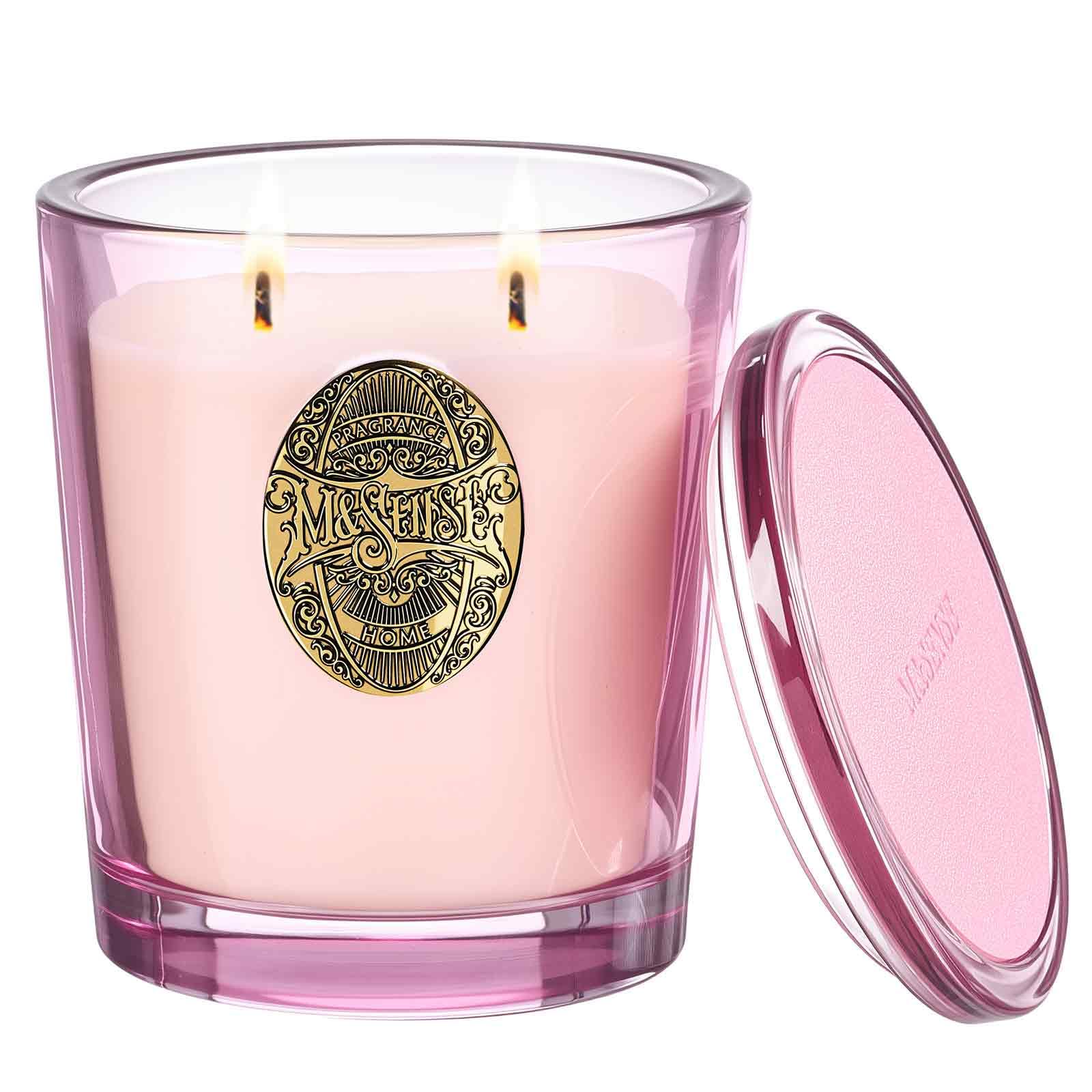 Vela M&SENSE Jazmín Rosa de dos mechas, ideal para ambientar y relajar.