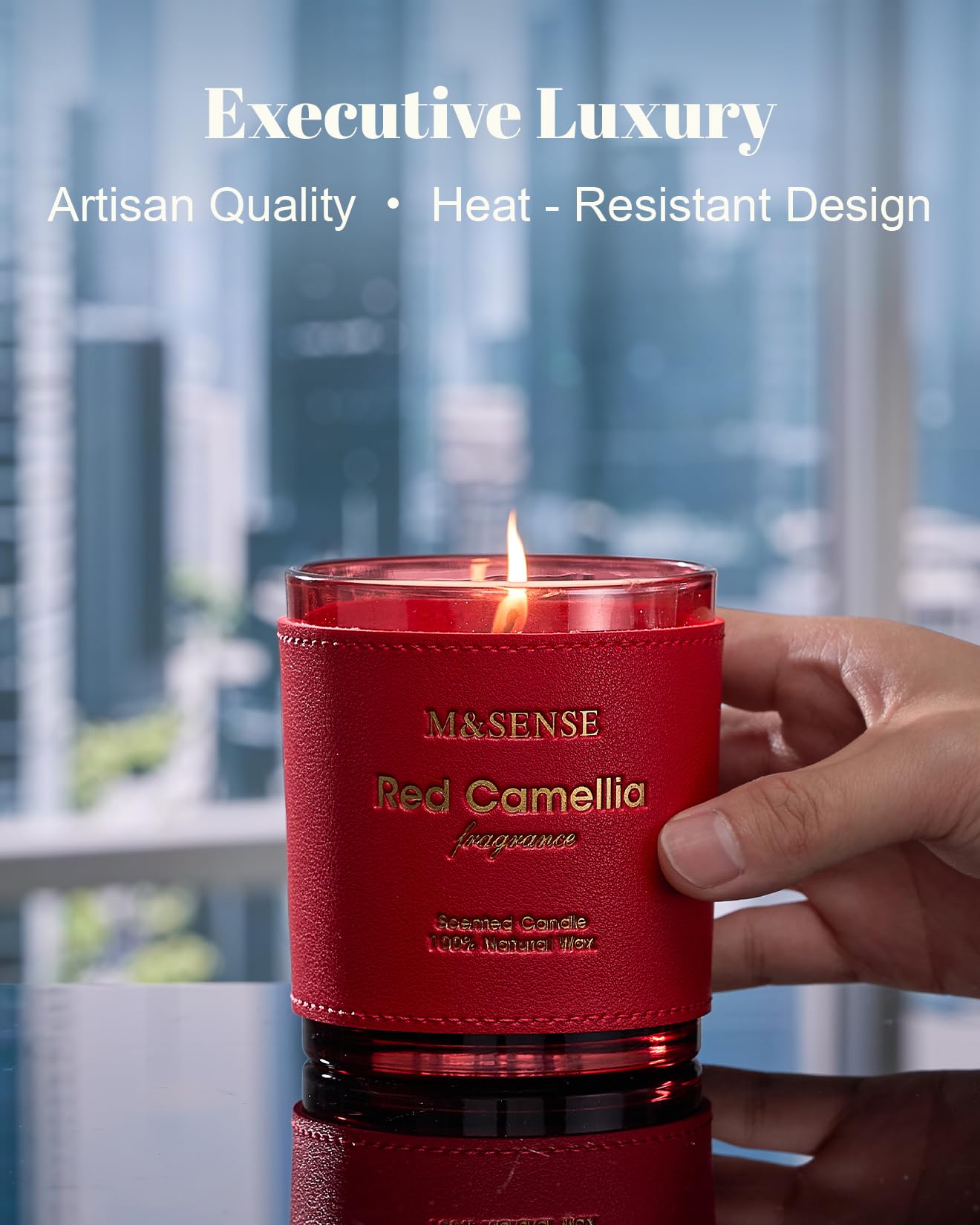 Vela M&SENSE Camellia Roja caja-regalo premium para ocasiones especiales.