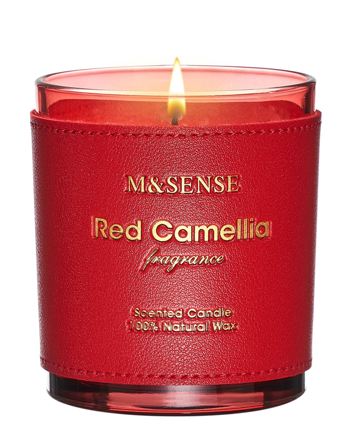 Vela M&SENSE Camellia Roja en empaque de lujo, ideal para regalo.