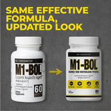 M1-BOL etiqueta con diseño, transmite calidad y foco en rendimiento.