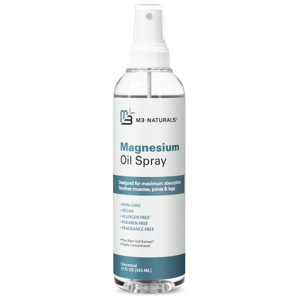 Spray de aceite de magnesio de M3 Naturals para aplicación en piel y alivio de tensión
