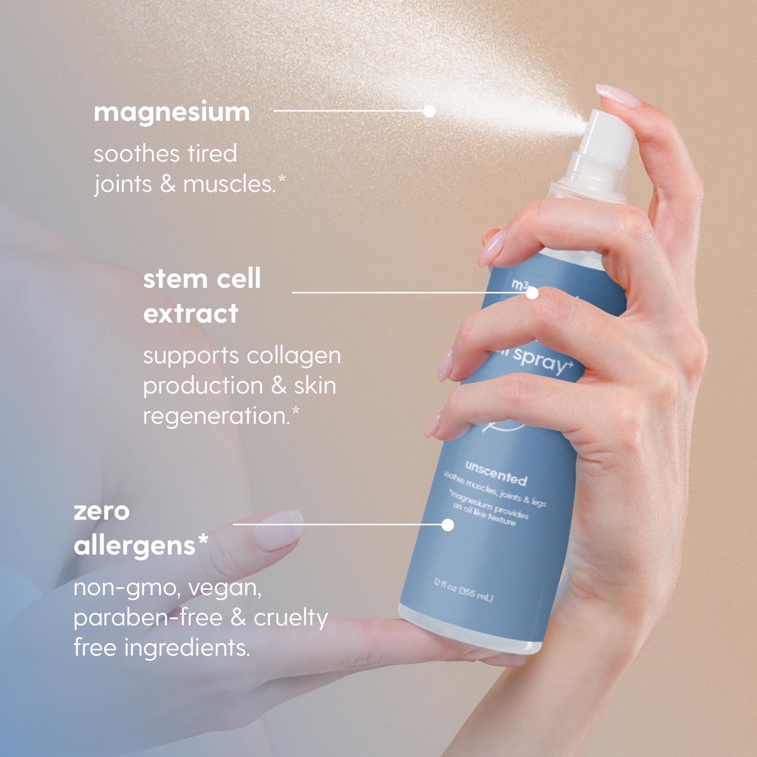 Spray de magnesio de M3 Naturals con extractos de células de manzana para cuidado de la piel