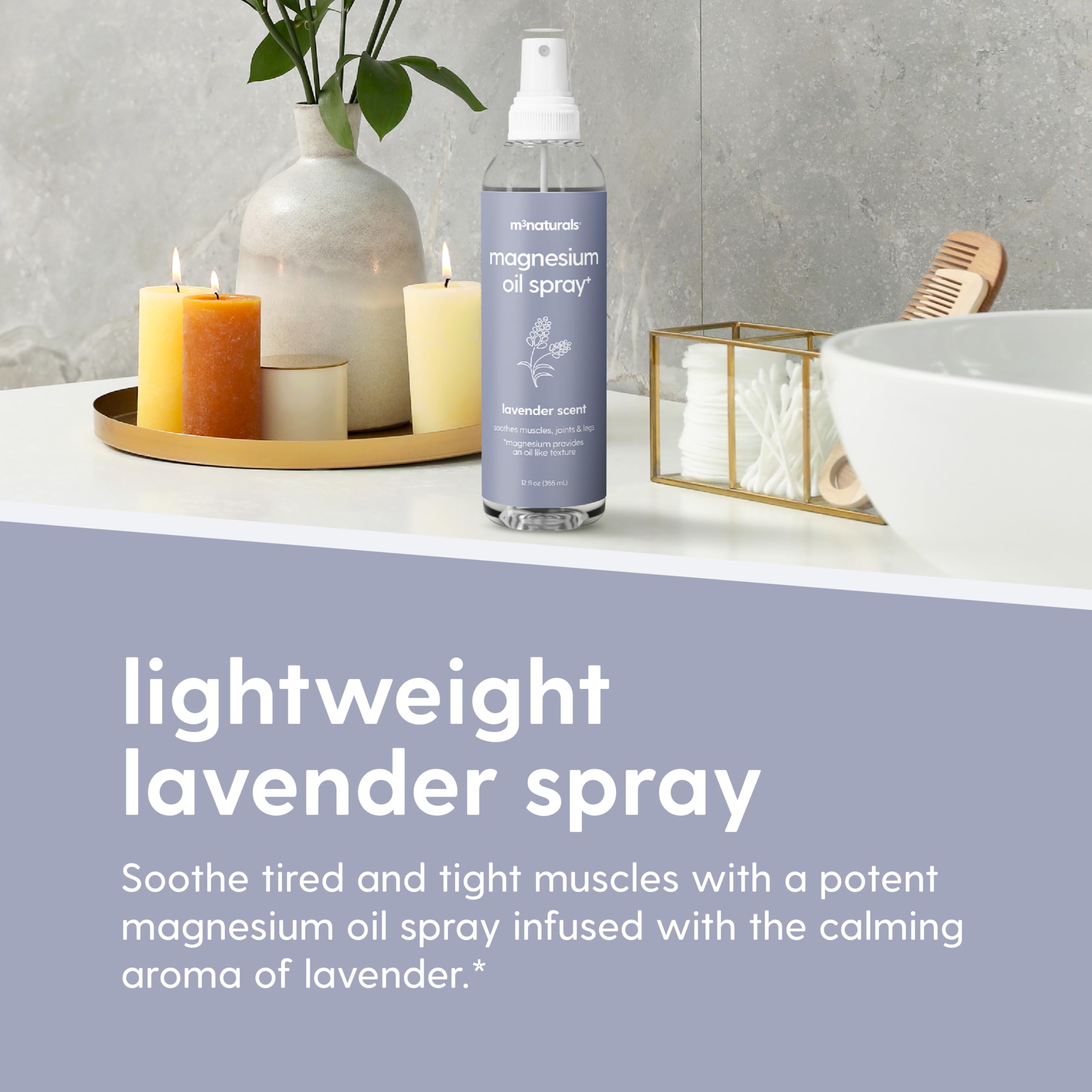 M3 Naturals Lavanda Magnesio Spray: cuidado diario de articulaciones con aroma calmante.