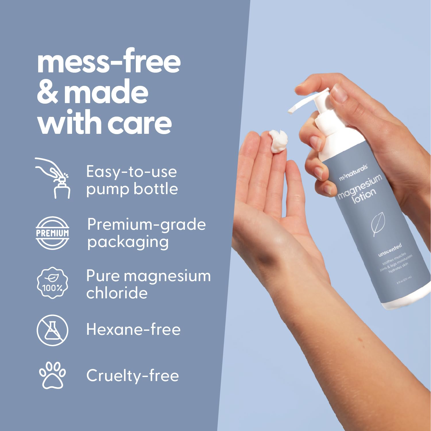 Rutina nocturna con loción de magnesio sin fragancia de M3 Naturals