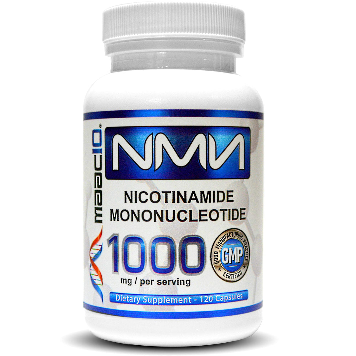 MAAC10 NMN 1000 mg botella: posible apoyo a NAD+ para rendimiento diario.
