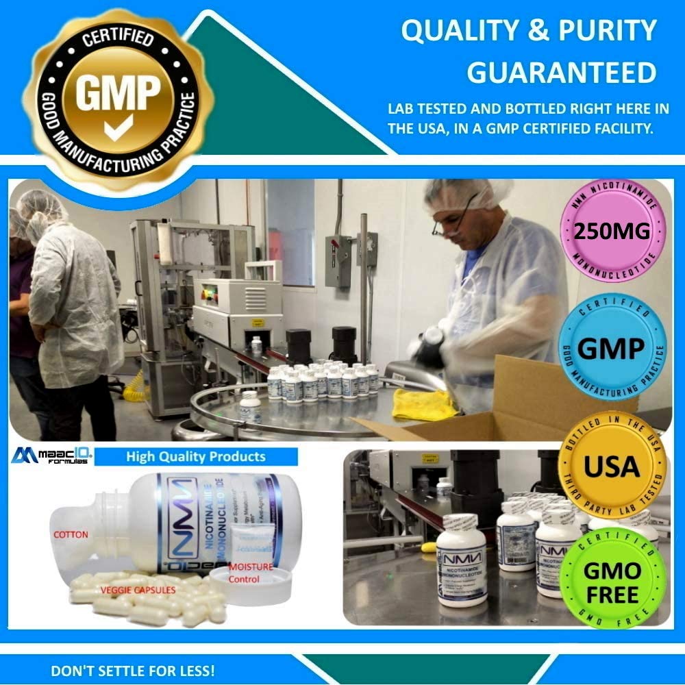 Maac10 NMN 250 mg, certificaciones GMP y NSF de la planta de Miami