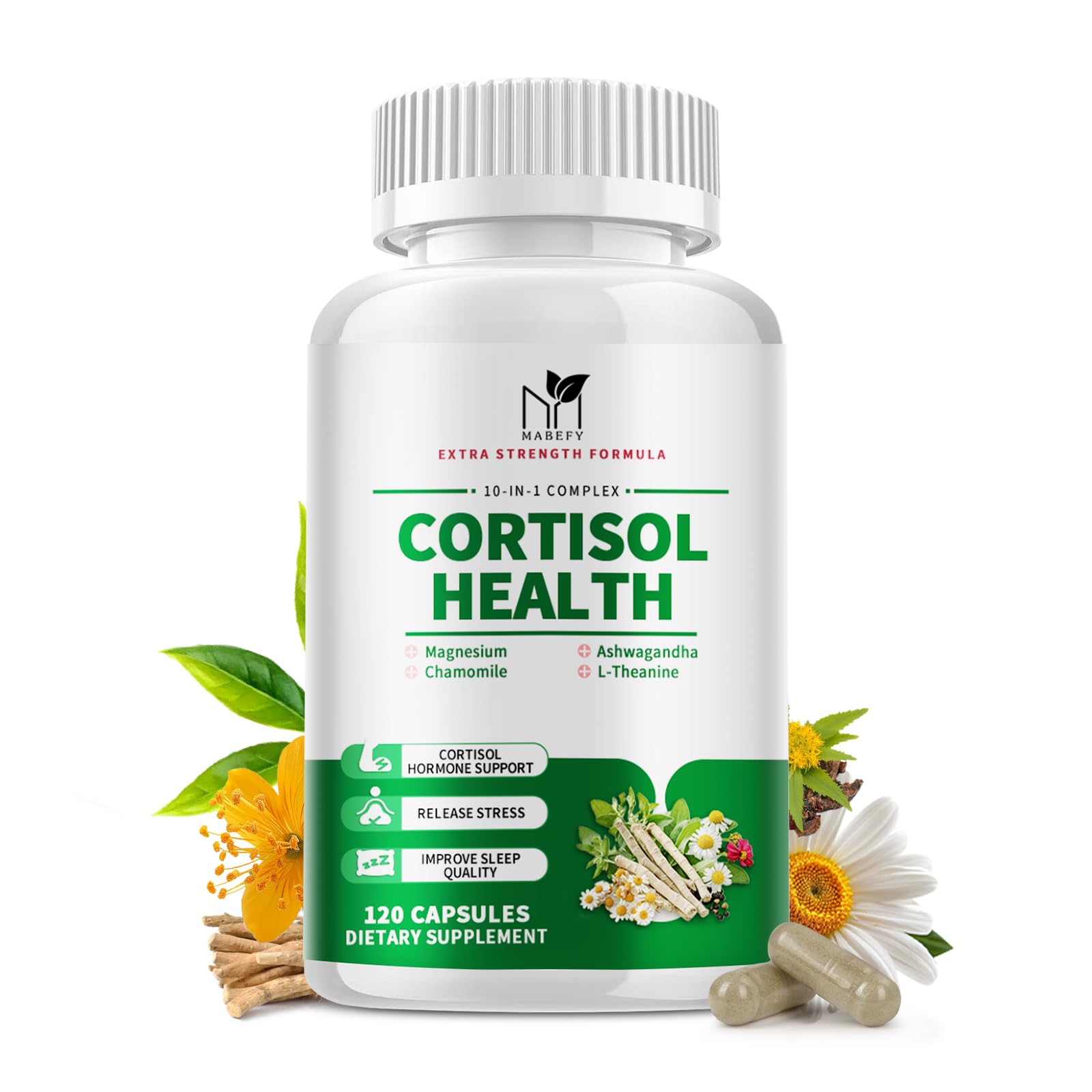 Cápsulas de MABEFY Cortisol para apoyo diario al equilibrio y relajación.