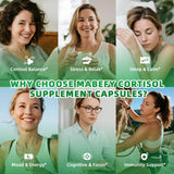 Etiqueta de MABEFY Cortisol con lista de nutrientes y beneficios.