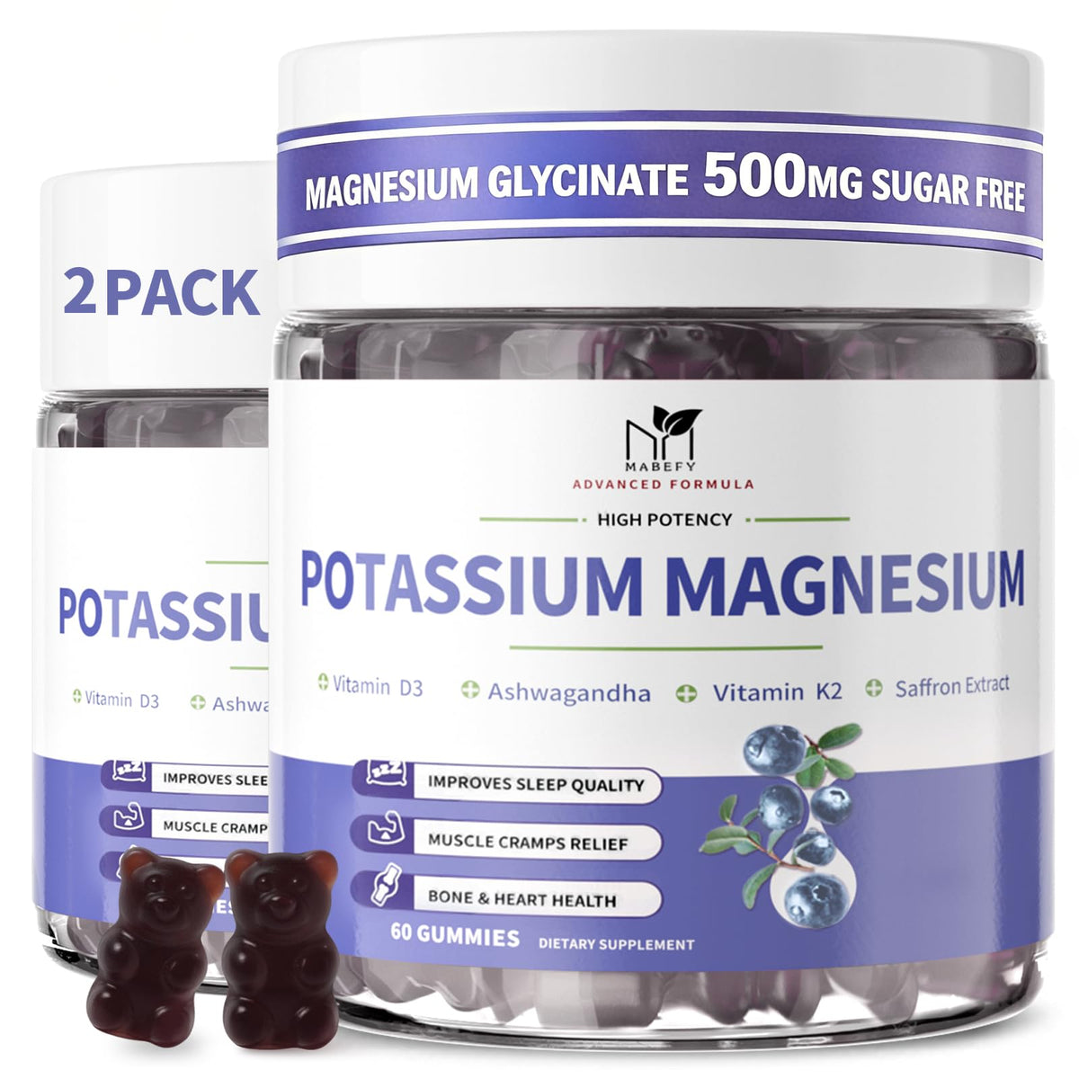 MABEFY gominolas-potasio-magnesio-2-pack, apoyo diario a la relajación muscular.