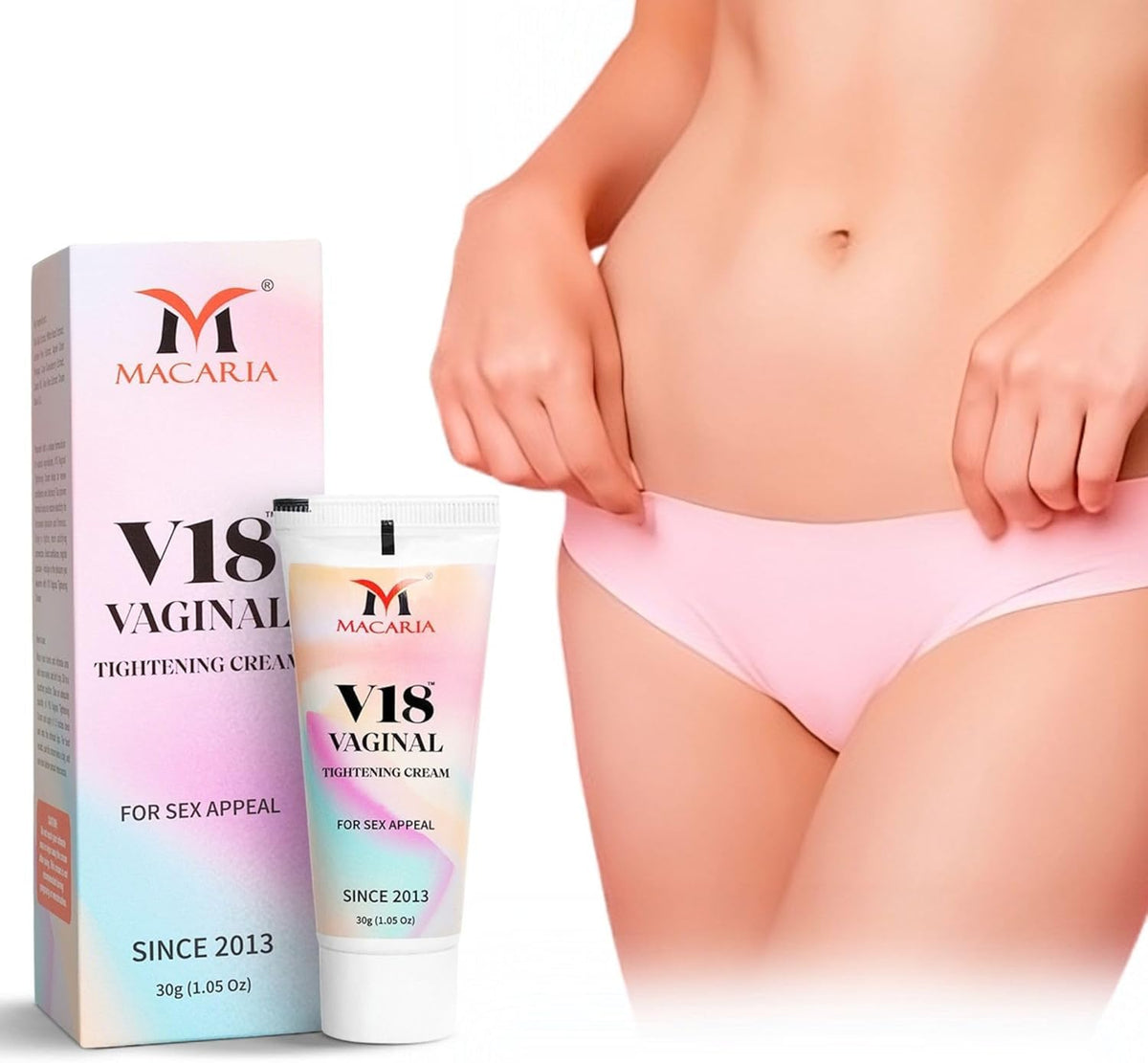 MACARIA V18 crema reafirmante vaginal, efecto inmediato de firmeza.