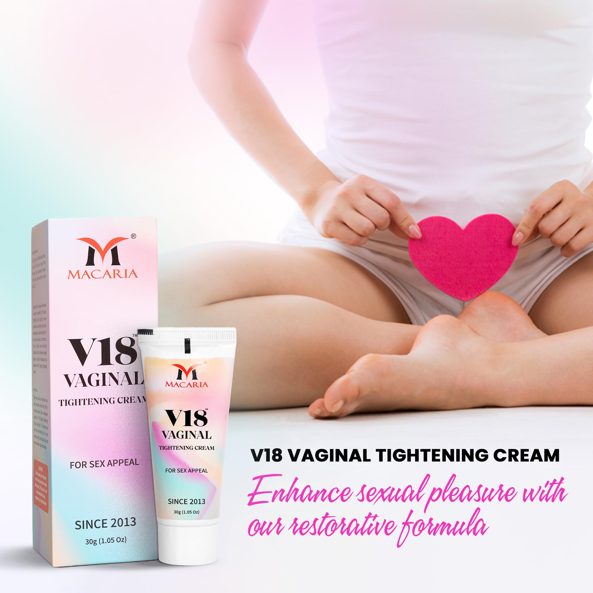 MACARIA V18 mantiene un pH balanceado y tono vaginal restaurado.