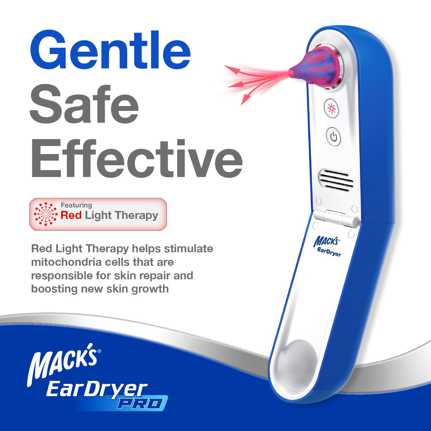 Mack's Ear Dryer Pro secando rápido el oído.