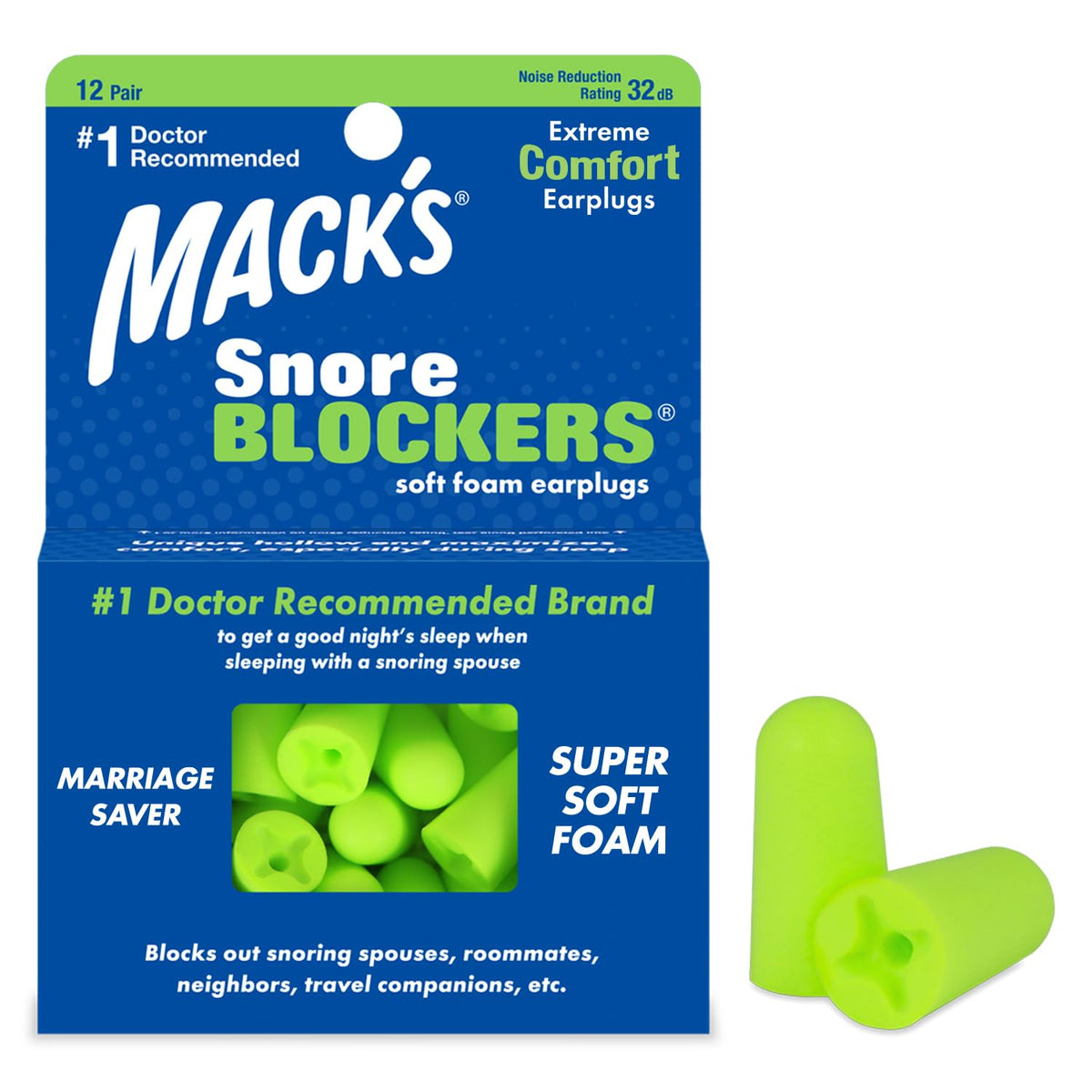 Tapones Mack's de espuma suave para ronquidos, comodidad nocturna mejorada