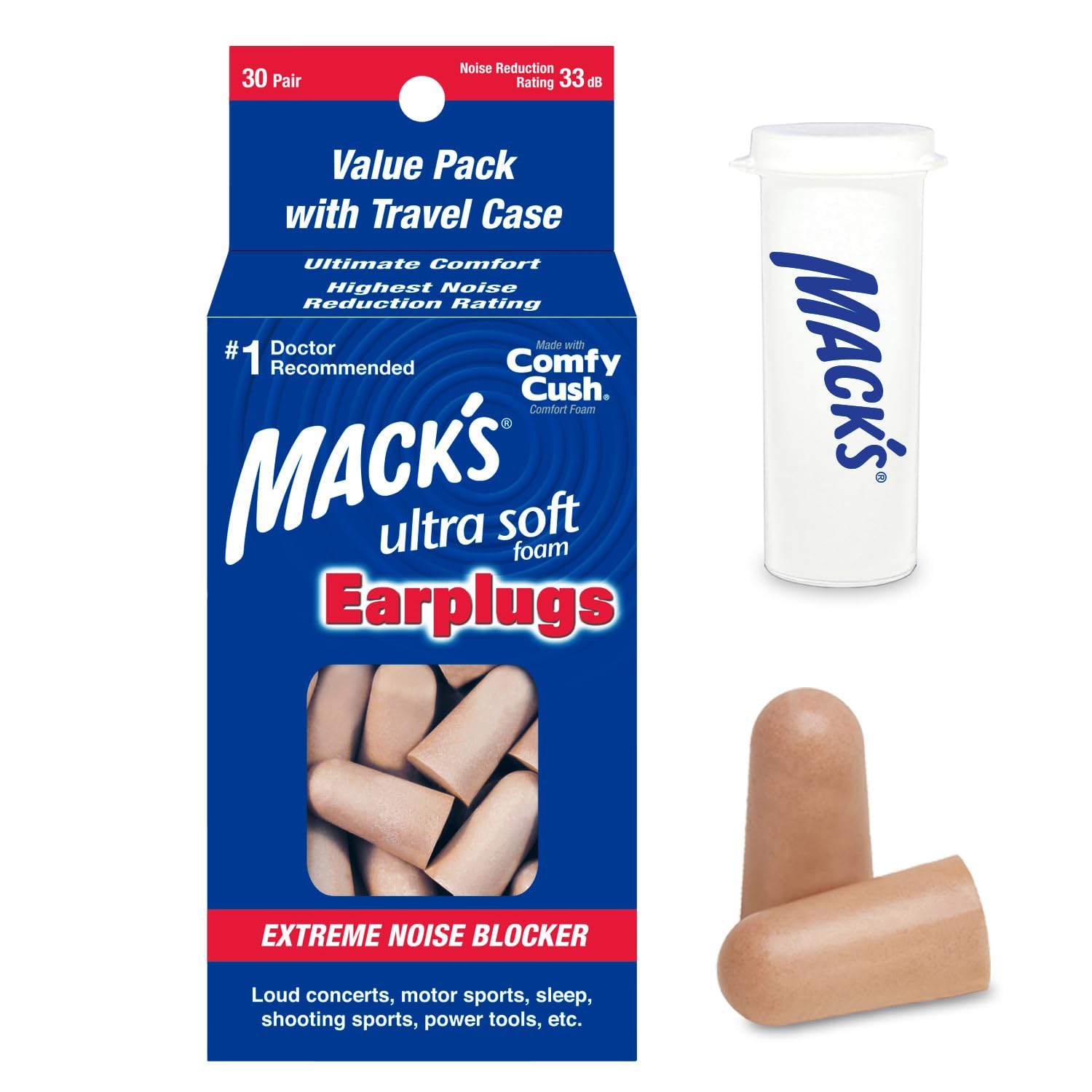 Mack's tapones Ultra Suave con estuche portátil para viajar cómodamente.