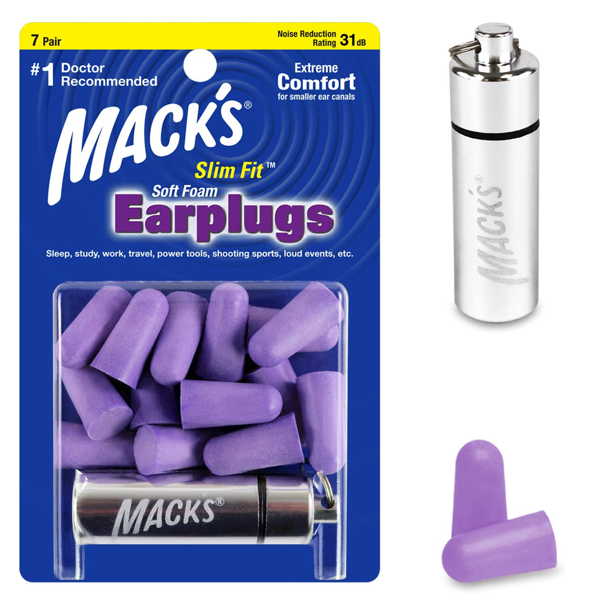Mack's Slim Fit, tapones auditivos compactos para orejas pequeñas al dormir.