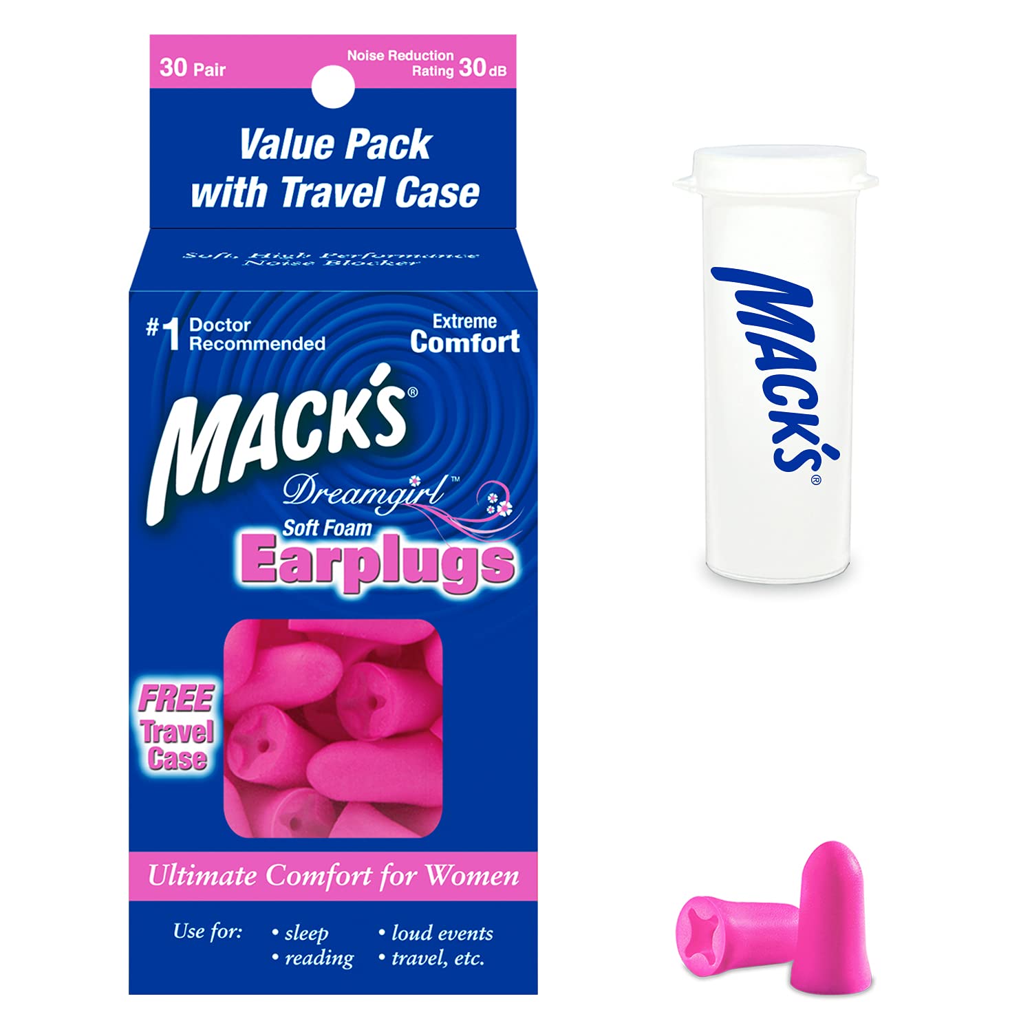 Mack's Dreamgirl tapones orejas rosa pequeños para dormir cómodamente