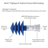 Aros de silicona de Mack's Flightguard para un confort suave durante el vuelo.