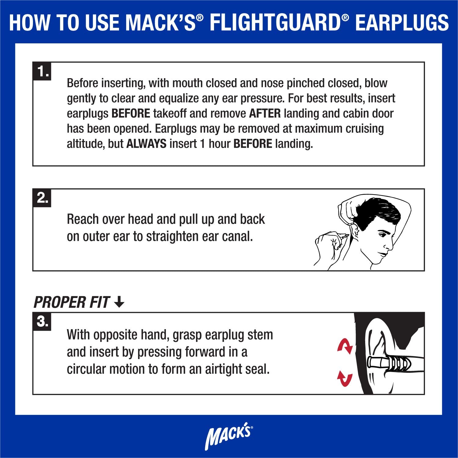 Estuche de almacenamiento incluido para guardar Mack's Flightguard de forma segura.