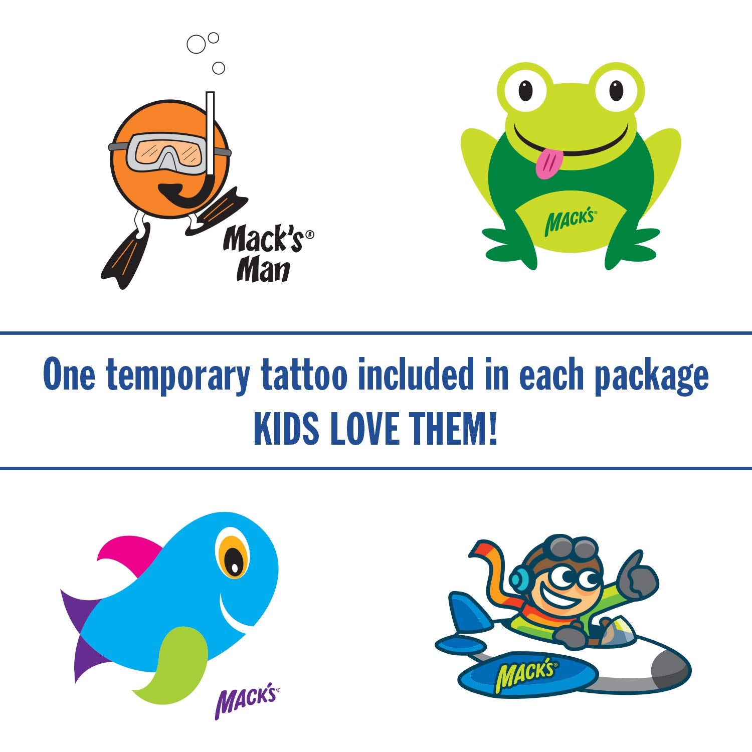 Tapones Mack's para natación de niños, sellado suave para comodidad.
