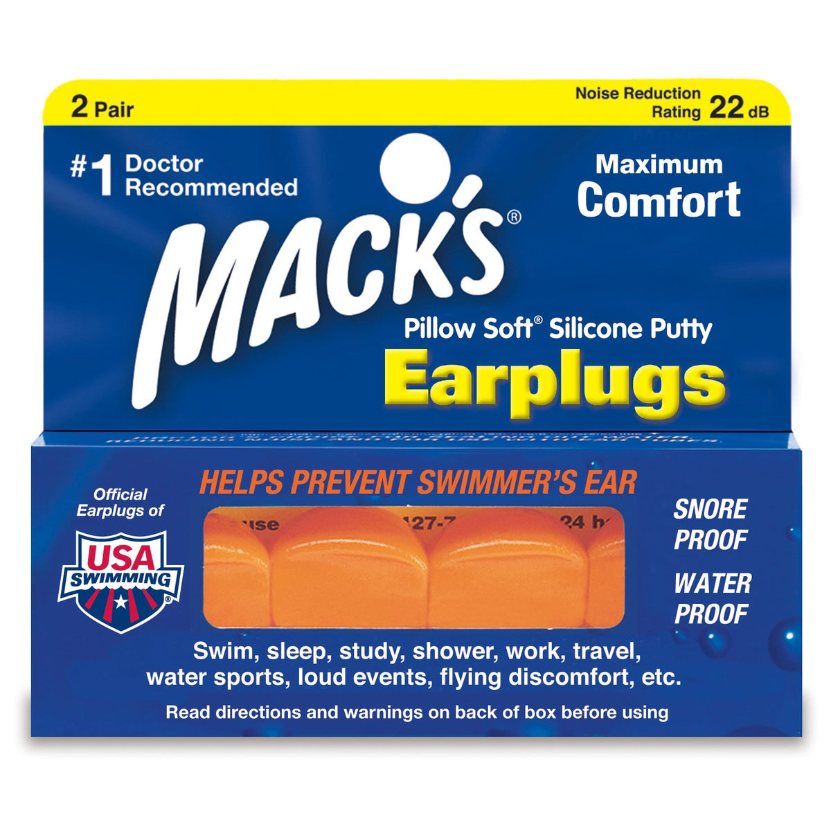 Mack's Pillow Soft: tapón de silicona suave para dormir cómodo y proteger el oído.