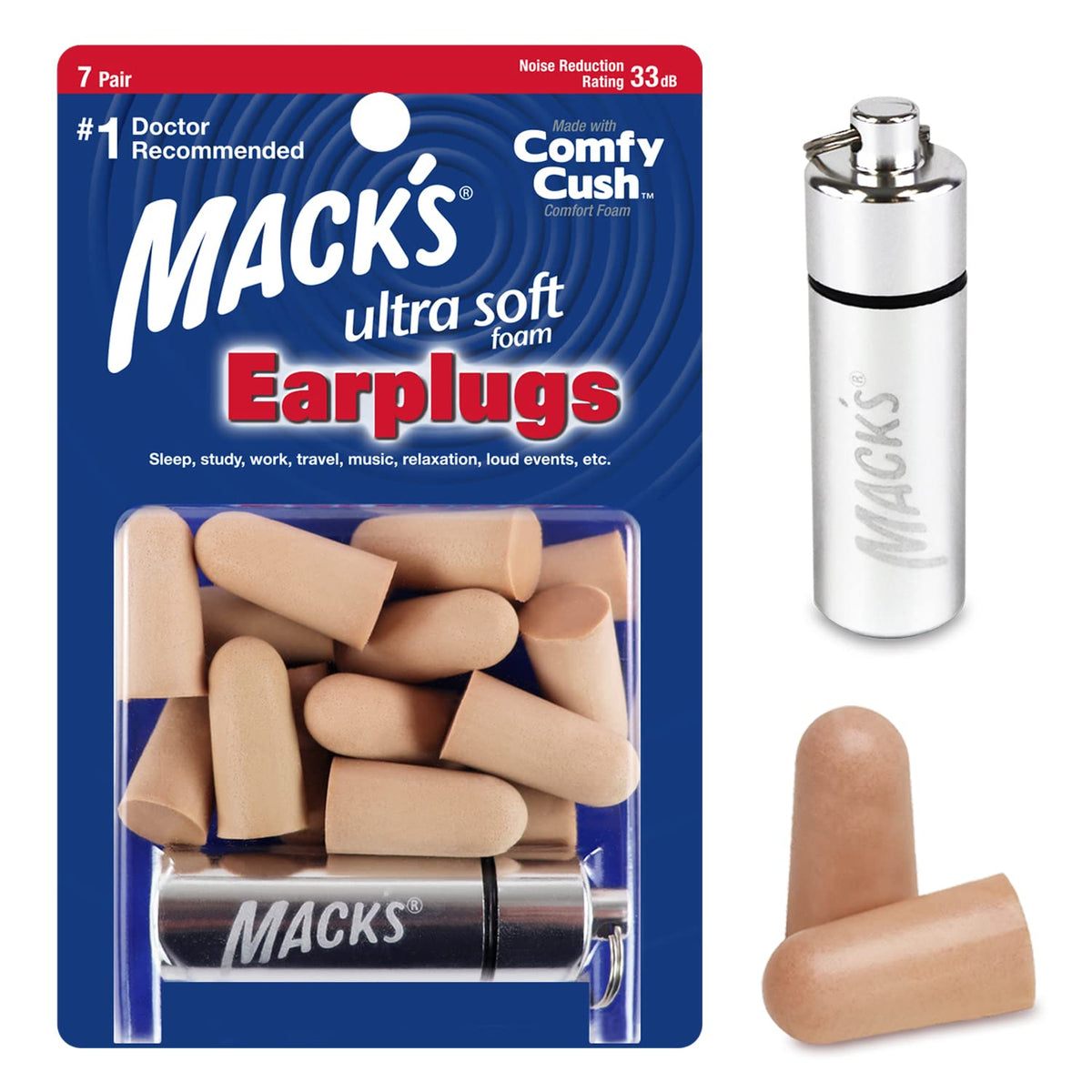 Mack's Tapones de espuma Ultra Suaves con estuche práctico para viajar