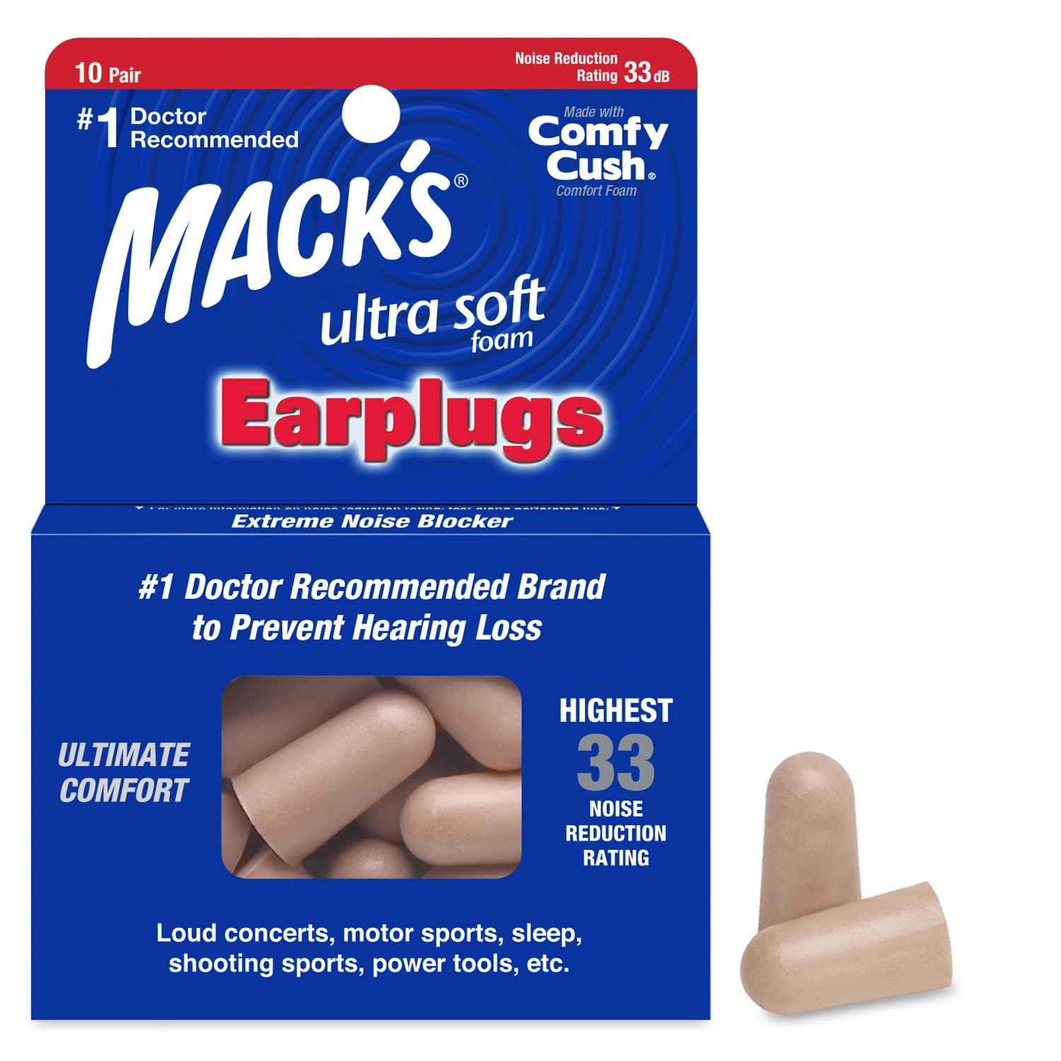 Tapones Mack's espuma ultra suaves en paquete para dormir mejor