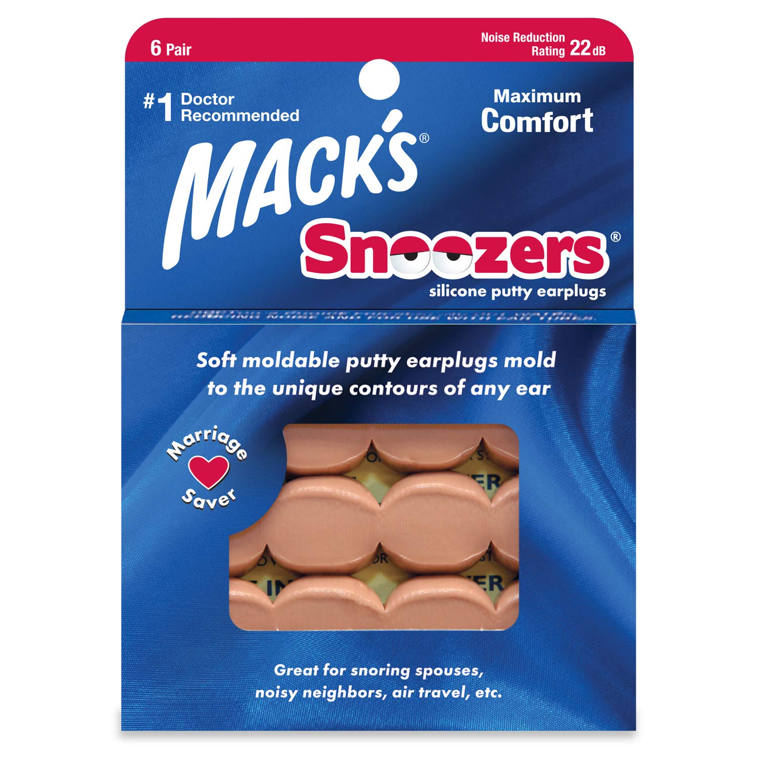 Mack's tapones de silicona para dormir, ajuste cómodo y sello personalizado.