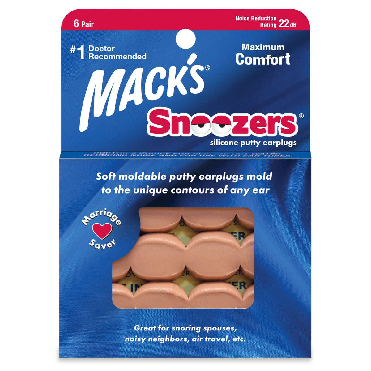 Mack's tapones de silicona para dormir, ajuste cómodo y sello personalizado.