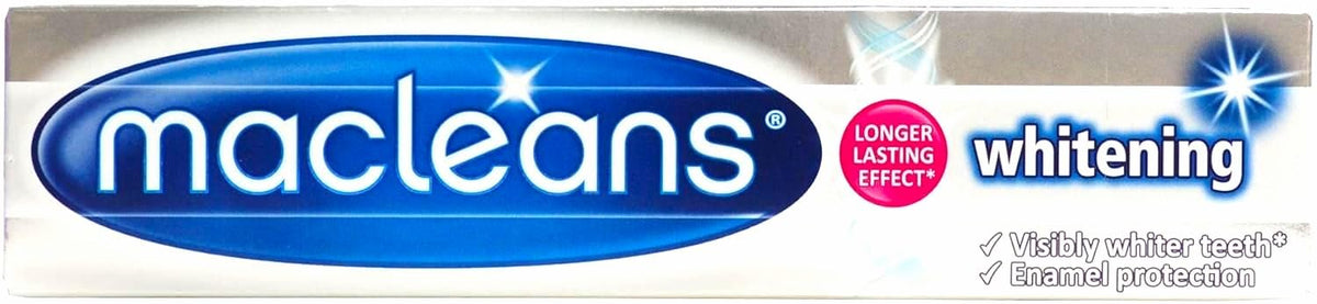 Dentífrico Macleans blanqueador en envase de 100 ml para uso diario.