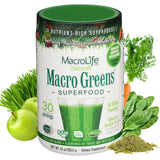 MacroLife Naturals Macro Greens envase 10oz para iniciar el día con batido rápido