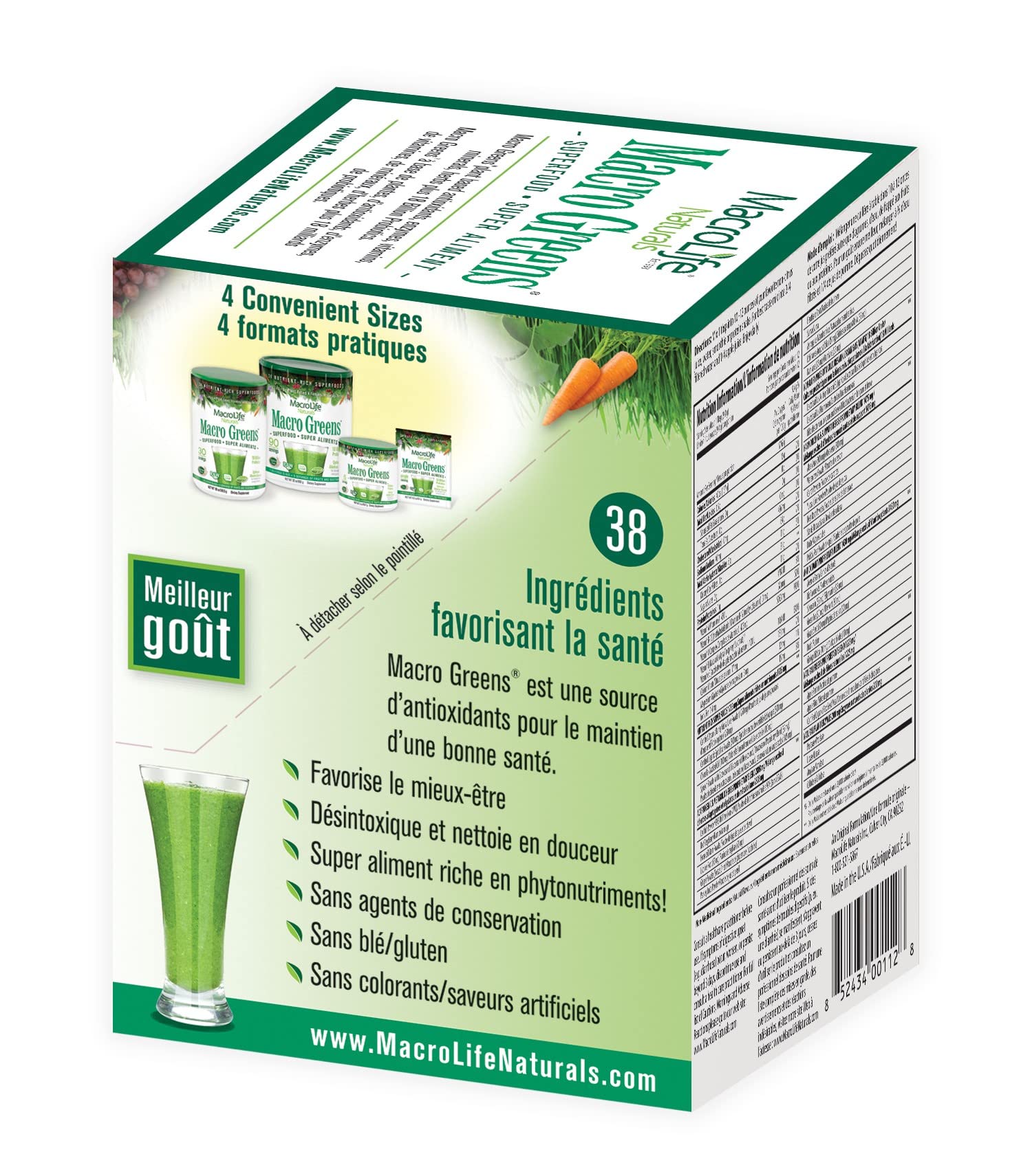 Macro Greens, ingredientes vegetales densos y de origen vegetal.
