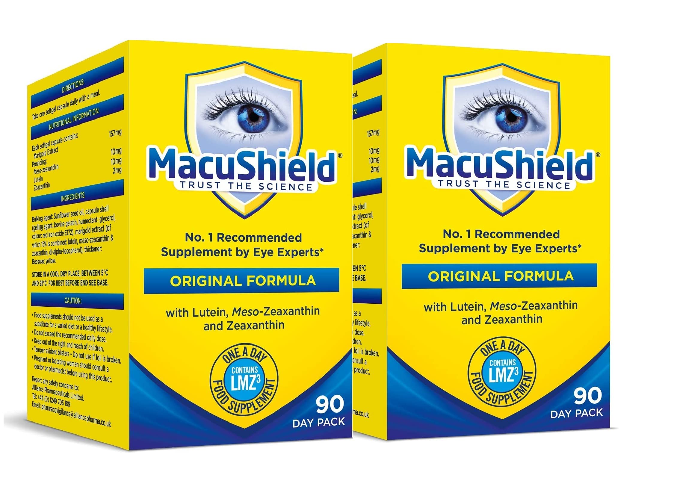 MacuShield dos frascos en mesa, plan para meses de uso.