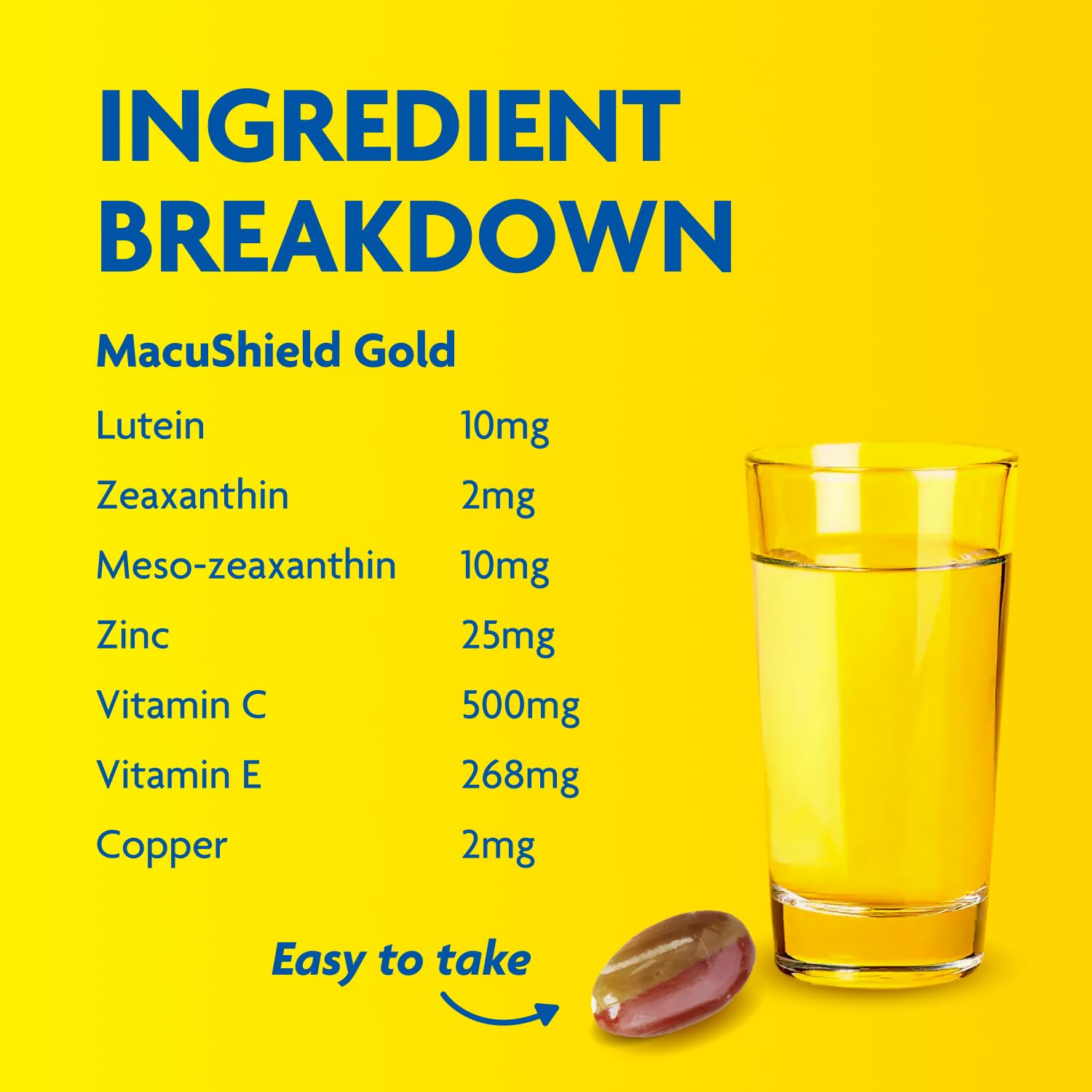 MacuShield Gold: cápsulas blandas de tragar fácilmente.