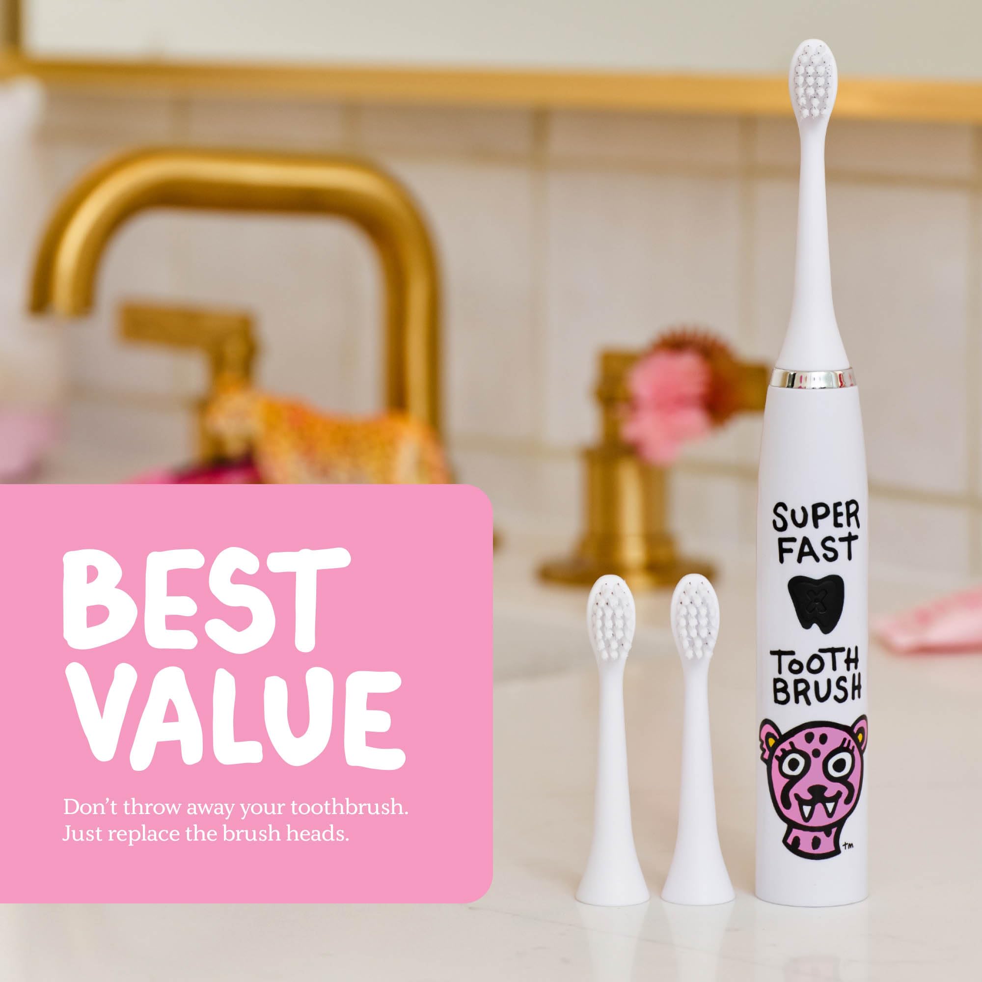 Seis cabezas de repuesto para uso prolongado, Made by Dentists.