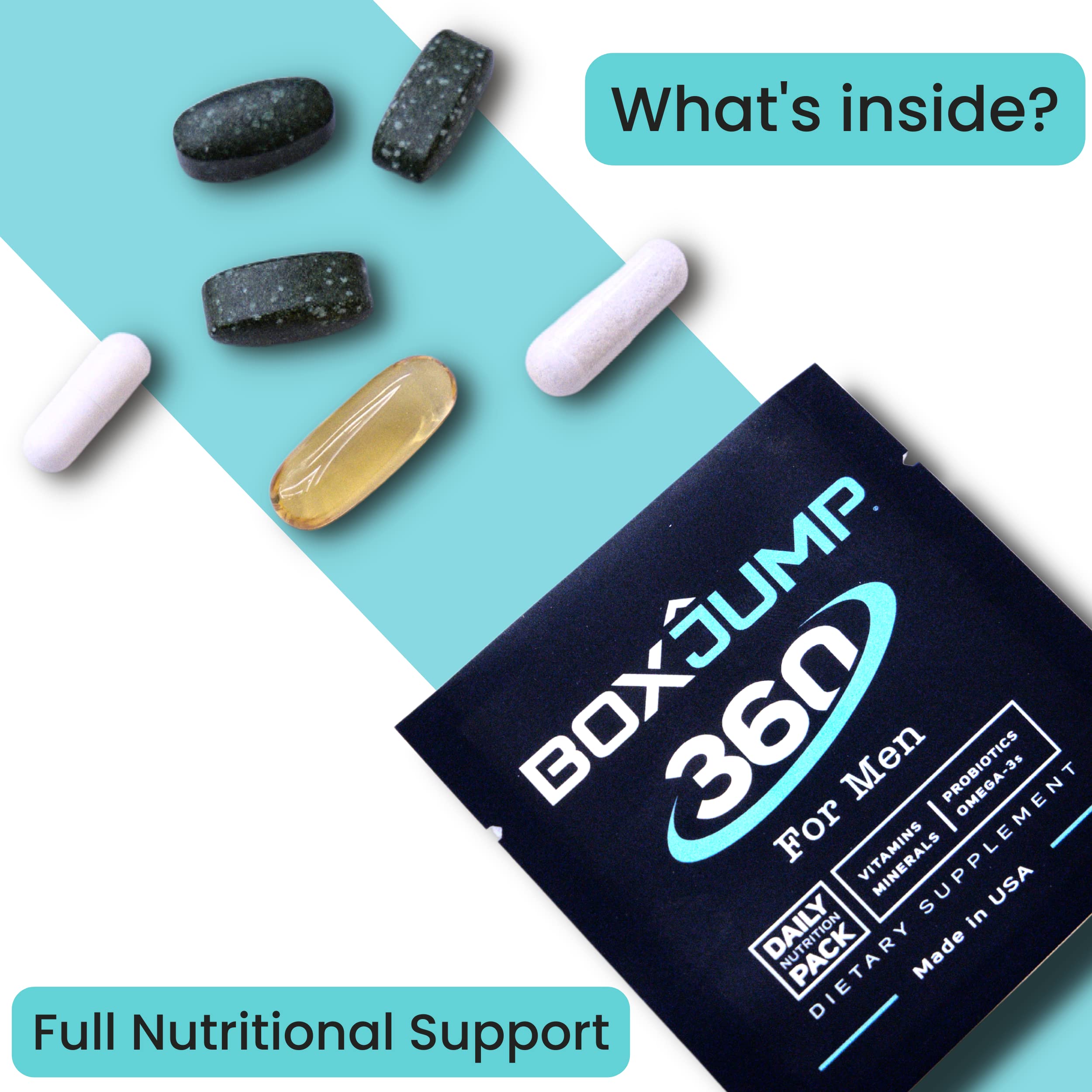 Sobre individual de multivitamínico Made Man para conveniencia en viajar o entrenar