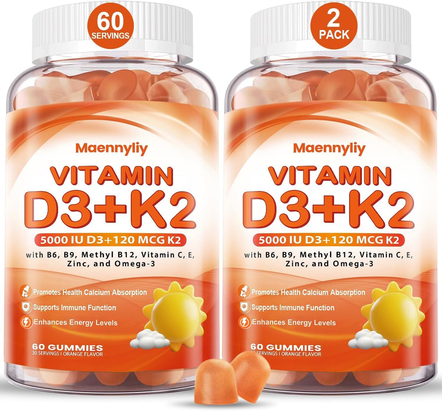 Maennyliy gominolas D3 K2 sabor naranja, apoyo a la absorción de calcio