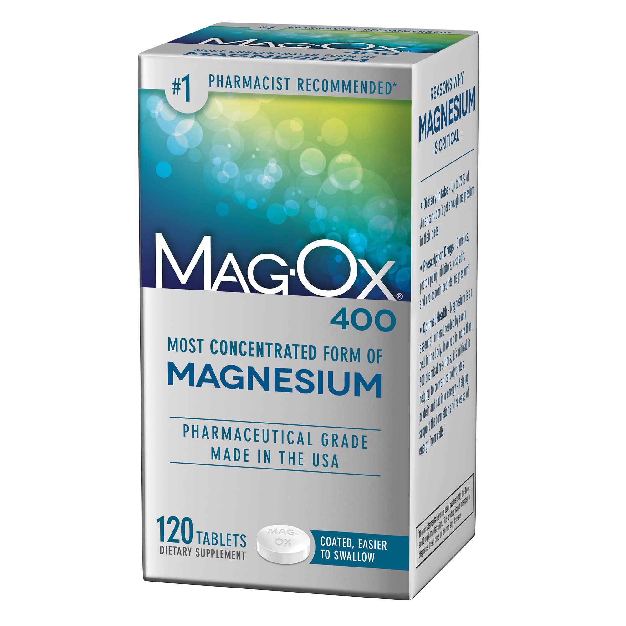 Mag-Ox pildoras magnesio-oxide, formato compacto para uso diario.