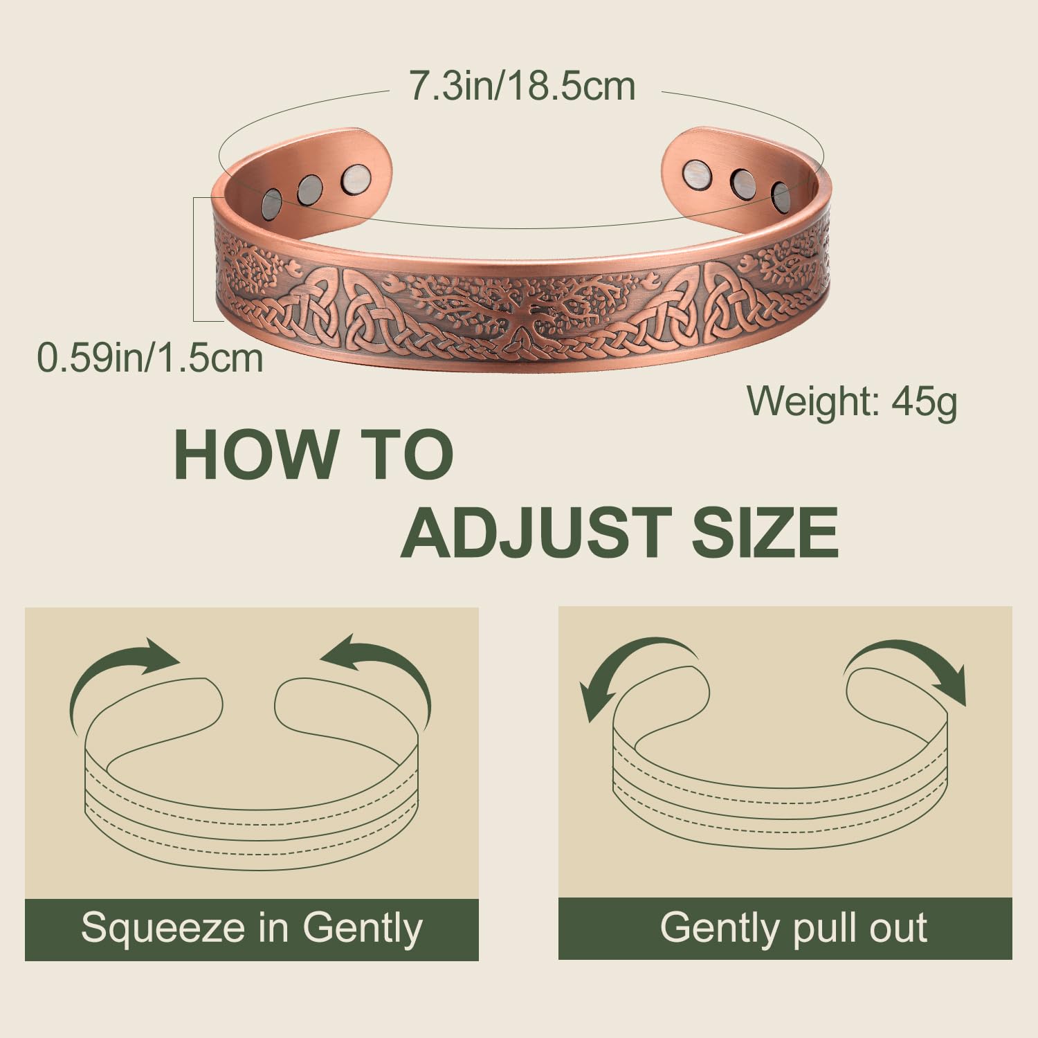 MagEnergy brazalete ajustable de cobre, se adapta a la mayoría de muñecas.