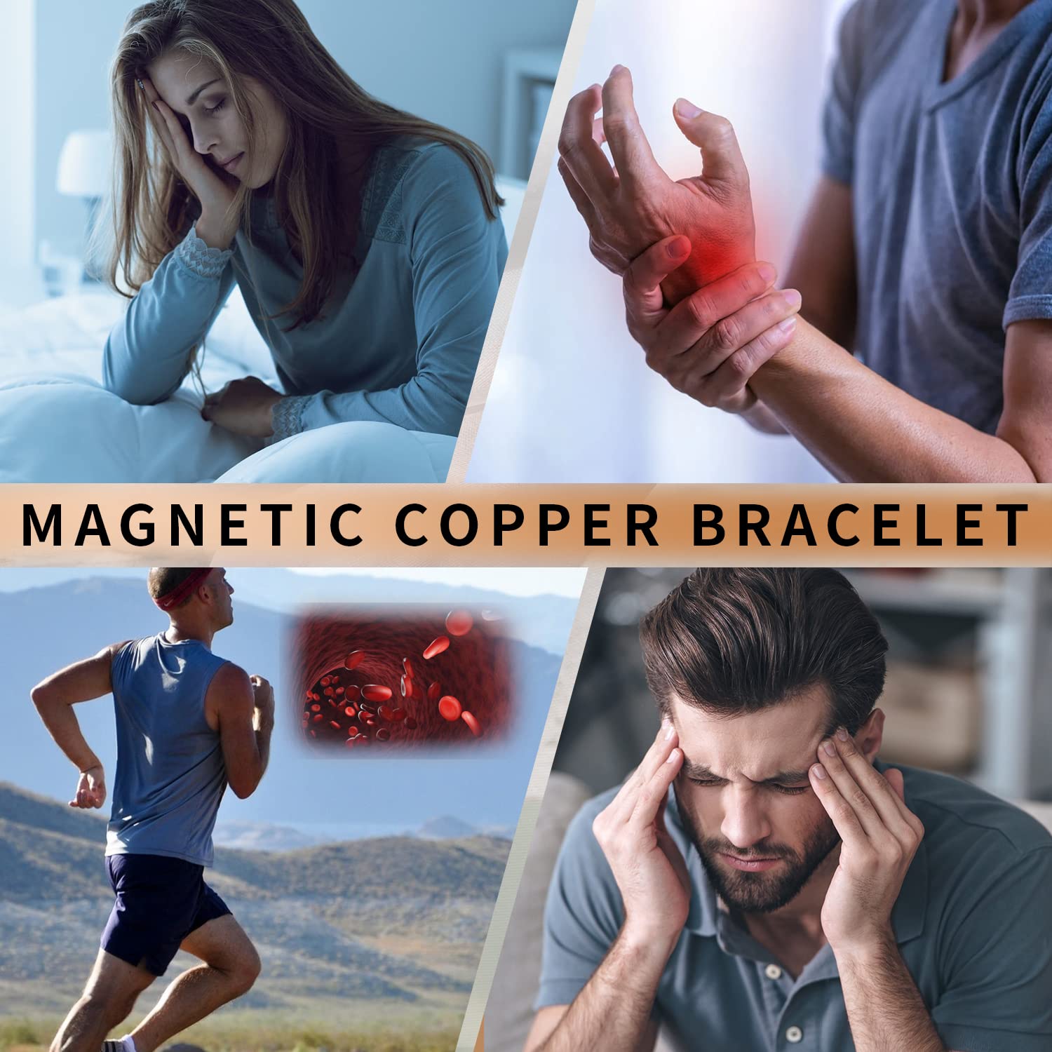 Pulsera de cobre MagEnergy ajustable 6.8 pulgadas para muñecas