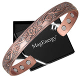 Pulsera MagEnergy de cobre con motivo vintage flor, para uso diario cómodo.
