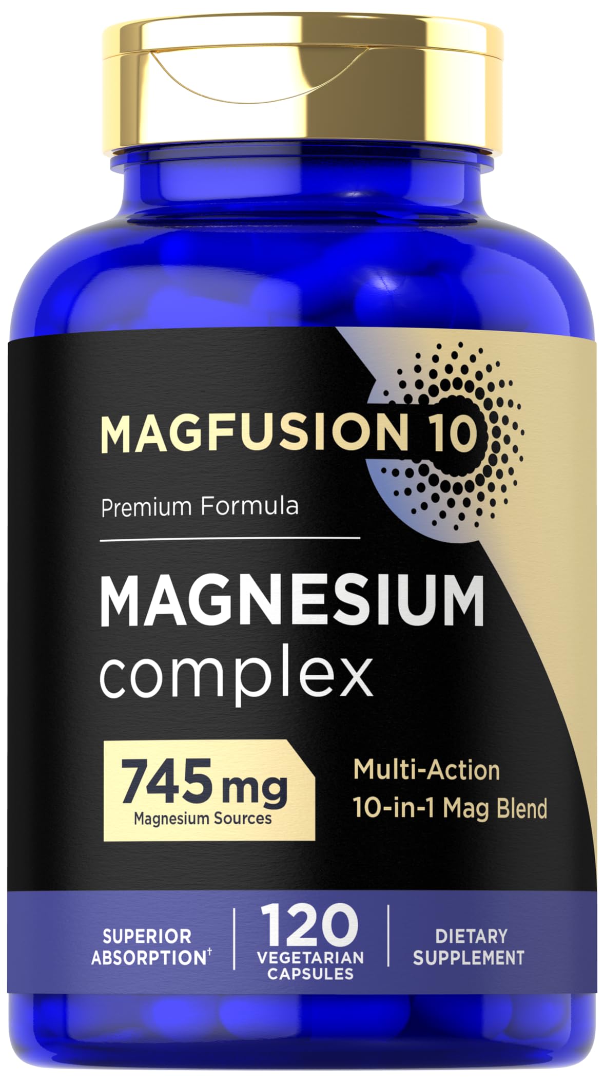 Magfusion-10 cápsulas vegetarianas, complejo de magnesio 10 en 1 para uso diario.