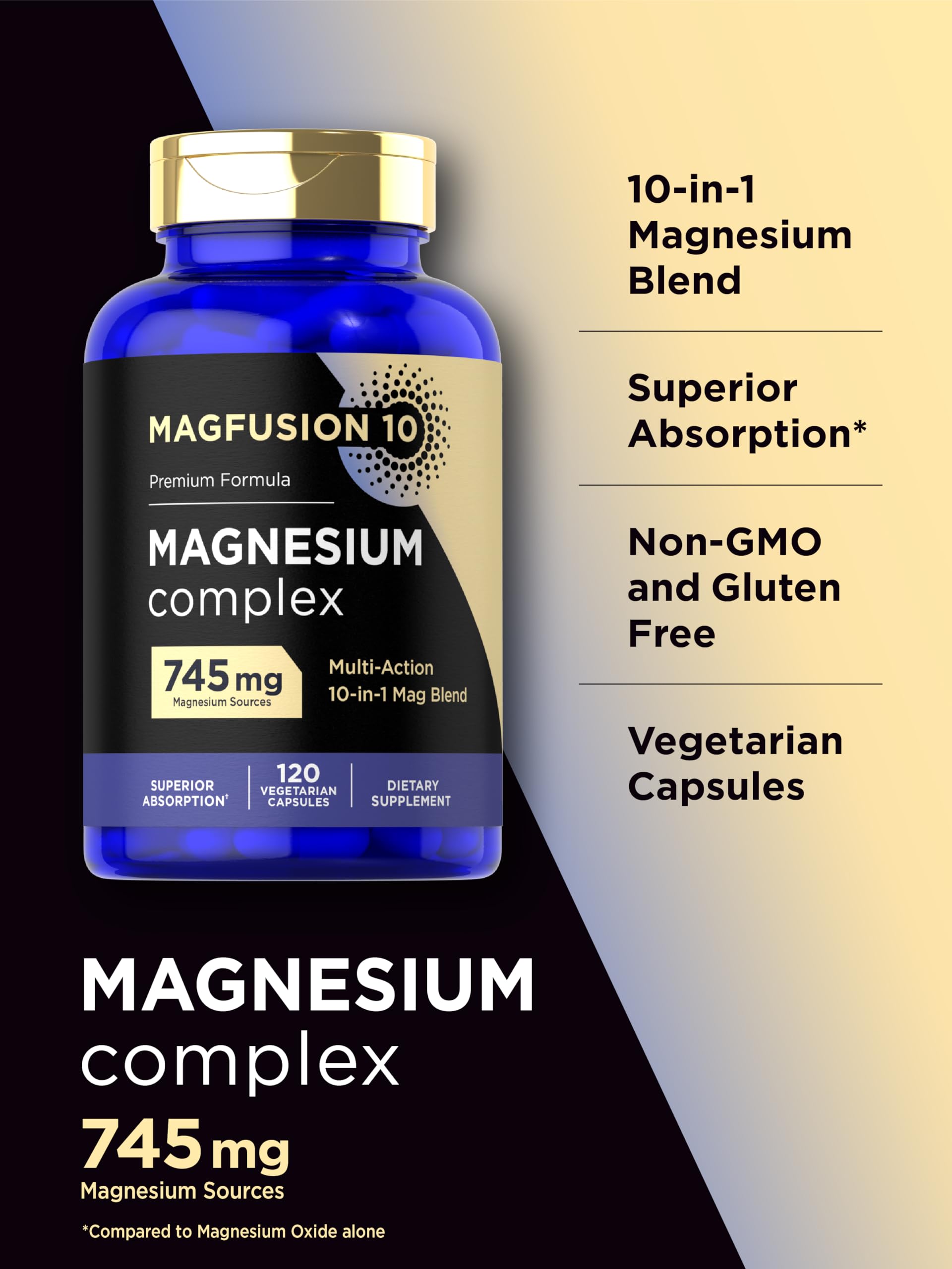 Etiqueta Magfusion-10 que indica sin gluten y sin OGM para tranquilidad.