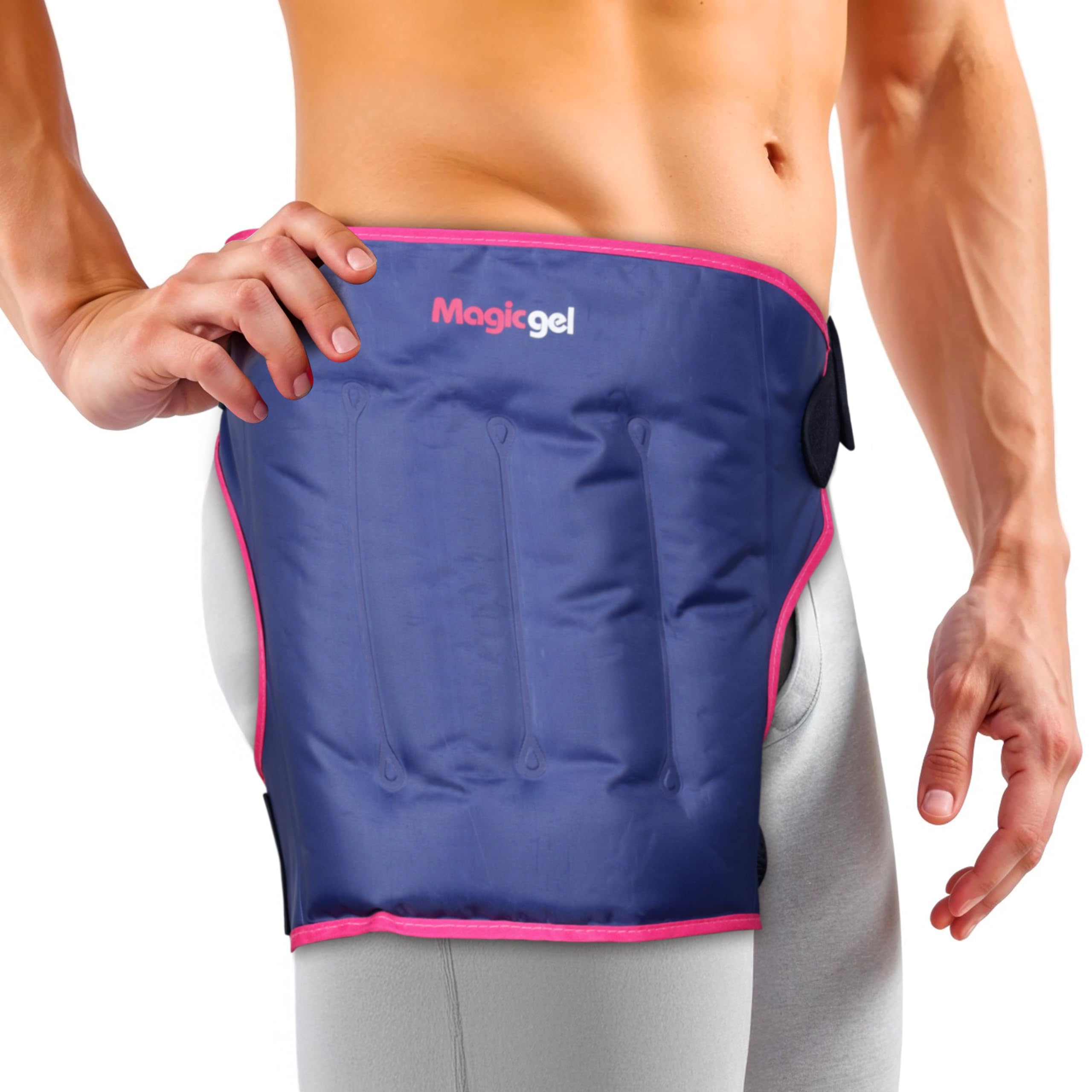 Magic Gel Hip Wrap muestra sus dos correas para un ajuste seguro y cómodo.