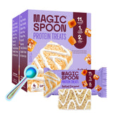 Magic Spoon barra proteina sabor caramelo salado, snack rápido y satisfactorio.