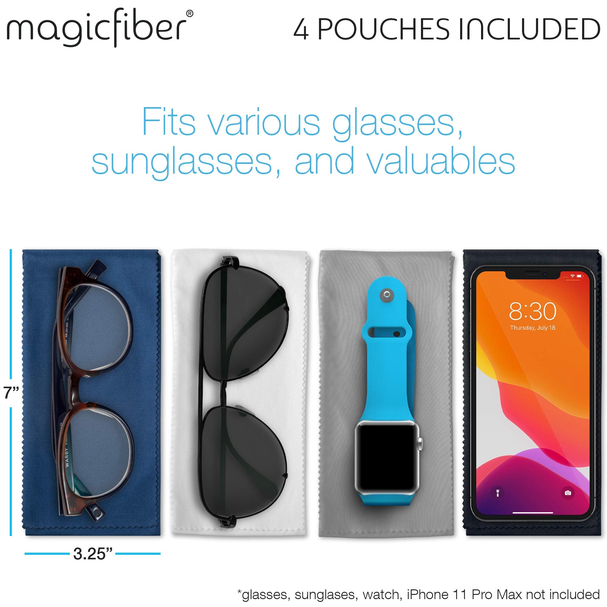 MagicFiber funda de gafas con limpiaclara incorporado para limpieza rápida.