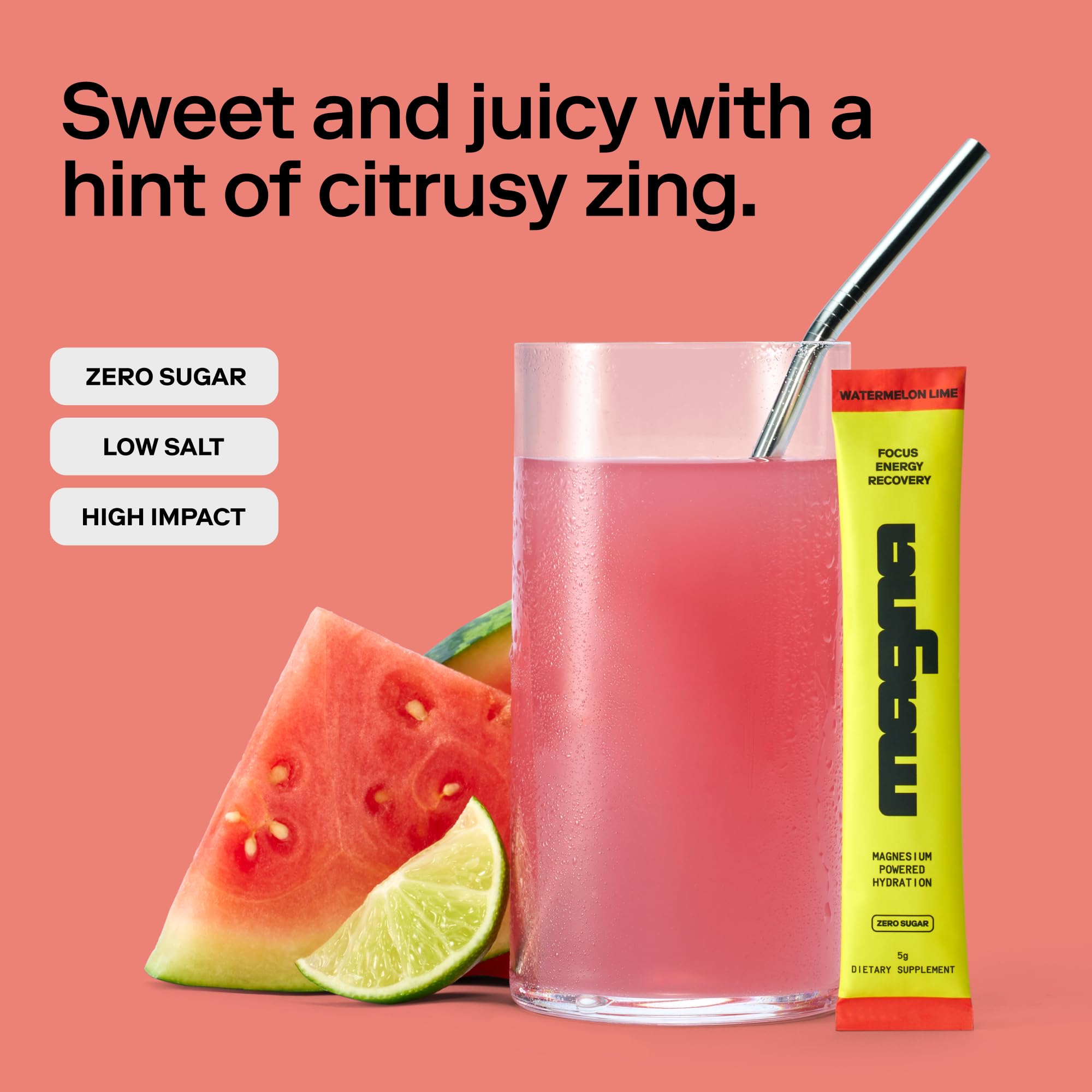 Magna bebida sabor sandía-lima en vaso, refrescante y lista para beber.