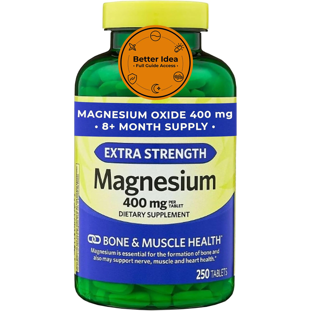 Magnesio Oxide 400 mg en botella para huesos y músculos saludables