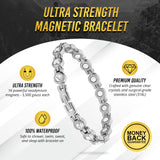 Pulsera MagnetRX de acero inoxidable 316L hipoalergénica para uso diario.