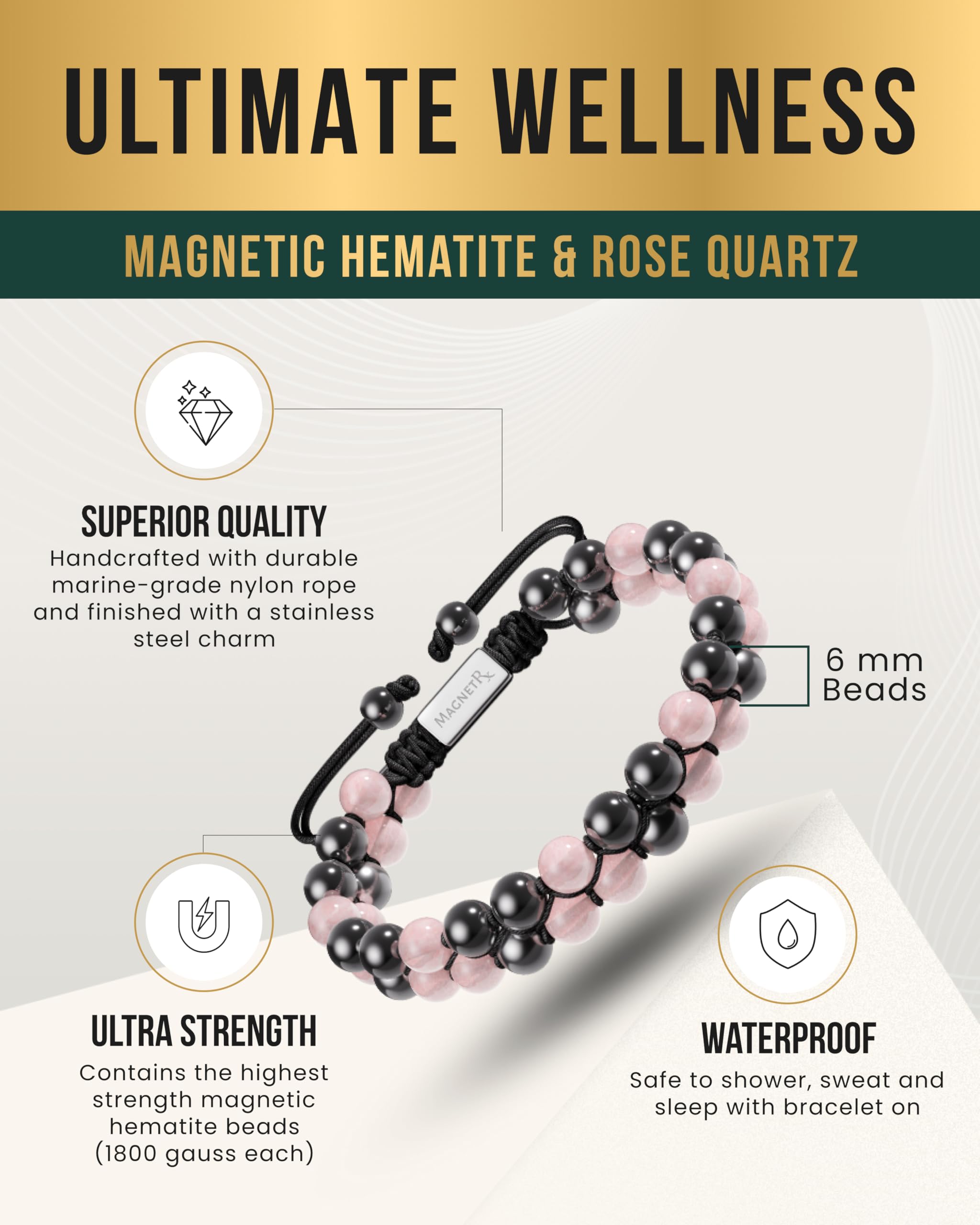 Pulsera MagnetRX ajustable para muñecas de distintos tamaños.
