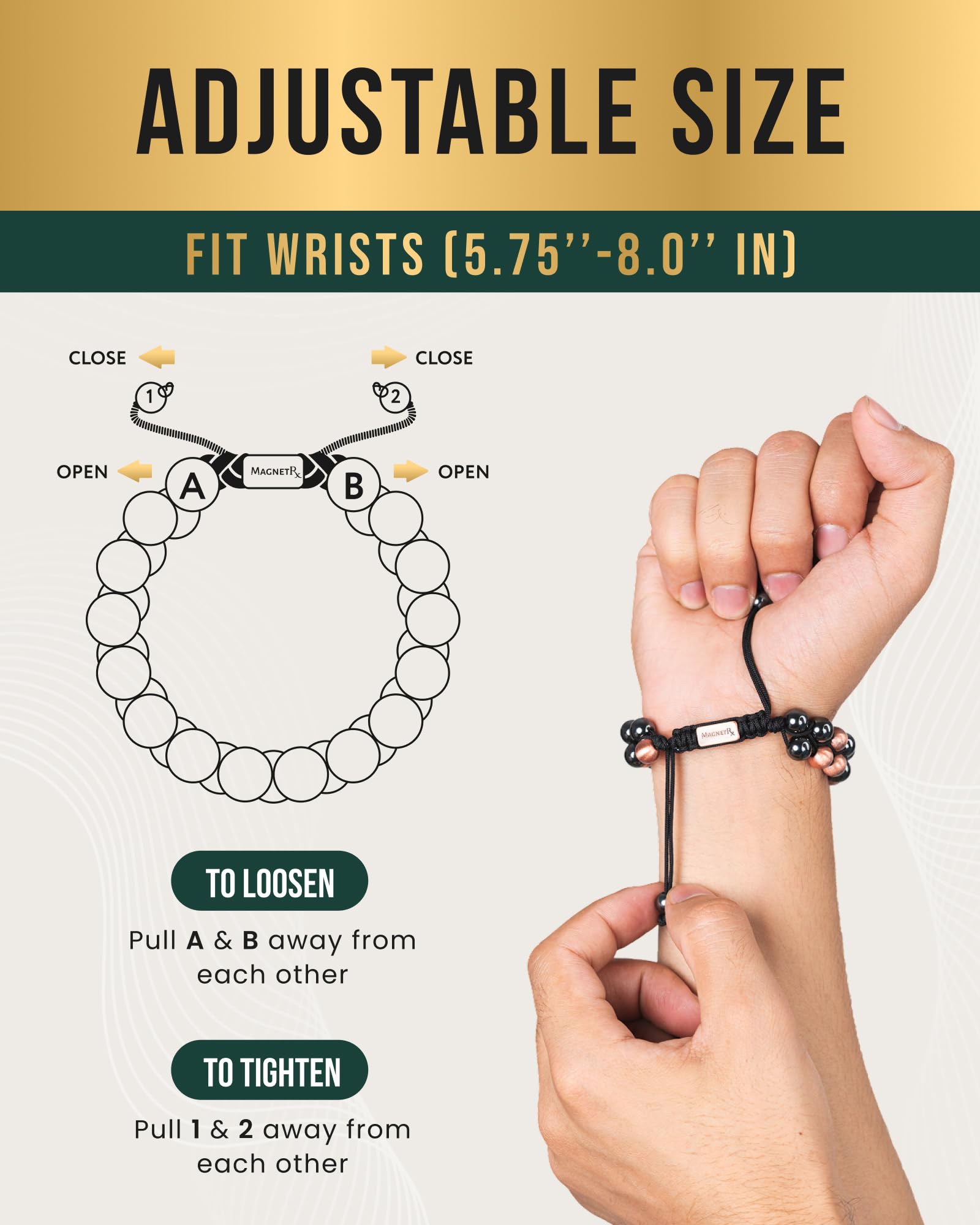 Pulsera MagnetRX con ajuste ajustable de 5.75 a 8.0 pulgadas